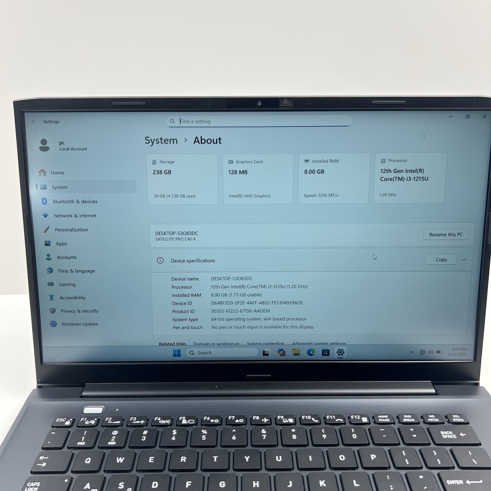Dynabook Satellite Pro C40-K 14″ AMD Ryzen 3 7370U 8GB Ram 256GB SSD, Win 11