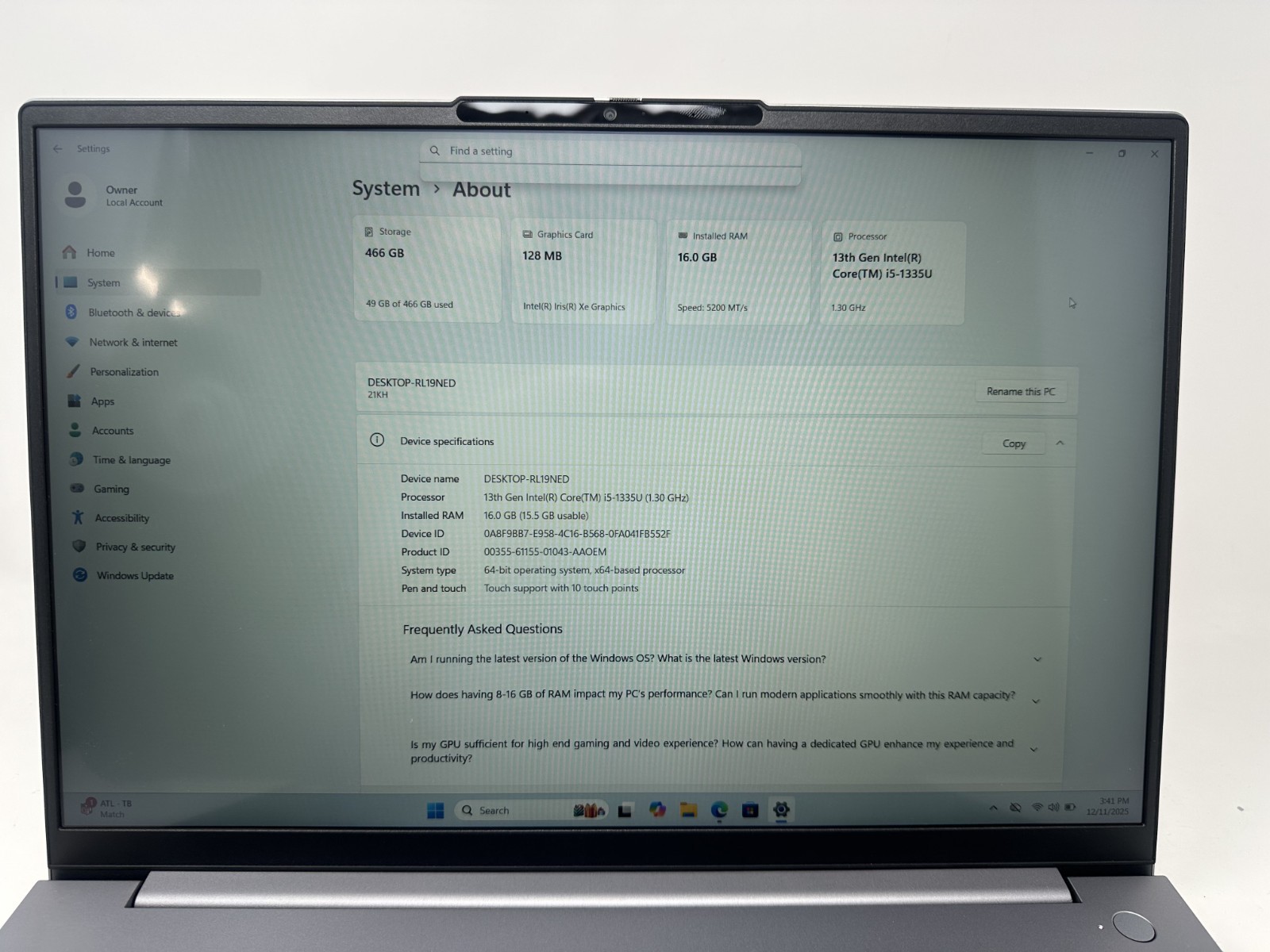 Lenovo Thinkpad 16 g6 IRL Laptop intel i5-1335U 16GB of RAM Win. 11