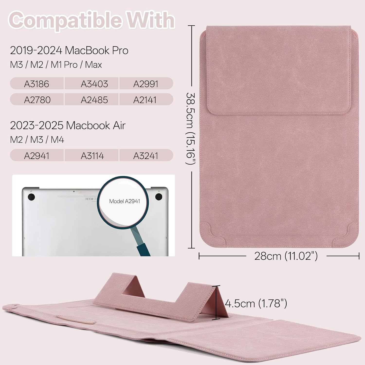 15-16″ Laptop Sleeve Case for MacBook Pro 16″ M5/M4/M3/M2/M1Pro/Max, Pink
