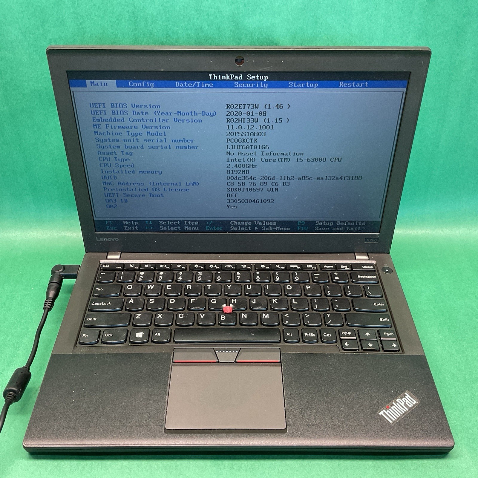 Lenovo Thinkpad x260 – Powers On – NO HARD DRIVE- Untested
