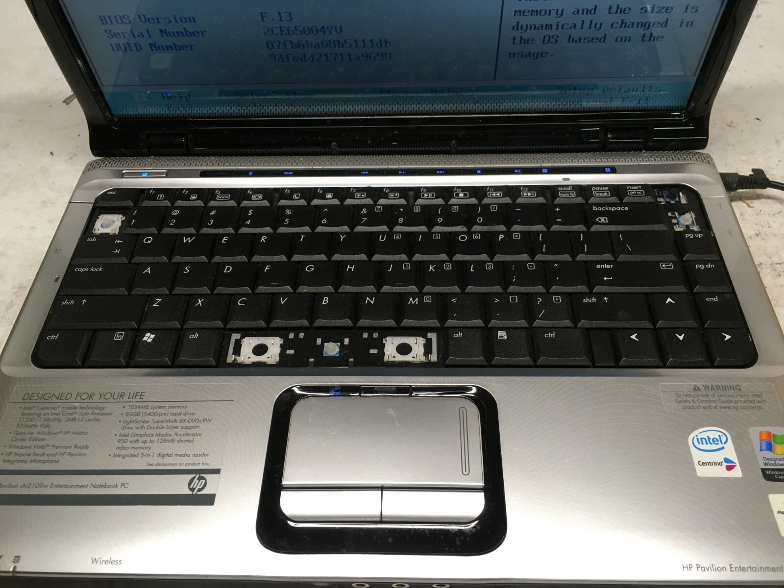 HP Pavilion dv2109nr 14″ [ AS IS / FOR PARTS] Intel T1350 @ 1.86 GHz – JZ