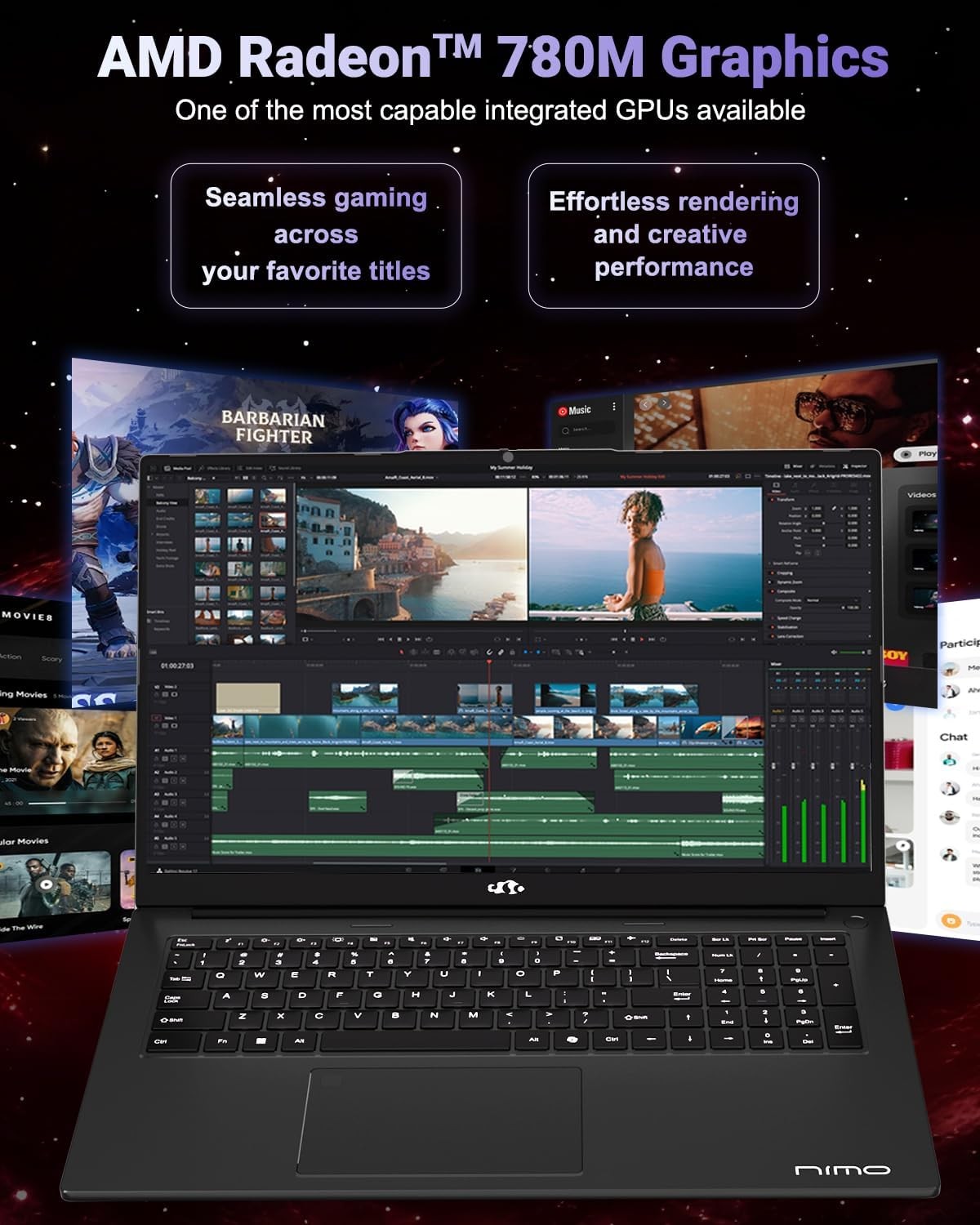 NIMO 17.3″ IPS Gaming Laptop AMD Ryzen 7 8745HS Up to 4.9GHz 32GB RAM 1TB SSD