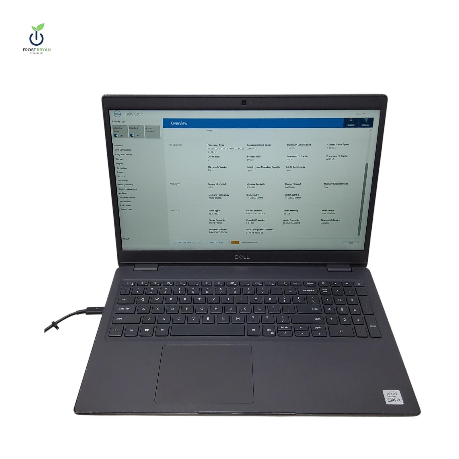 DELL LATITUDE 3510 Laptop i3-10110U@2.10GHz 8GB 256GB No OS Grade C [READ]