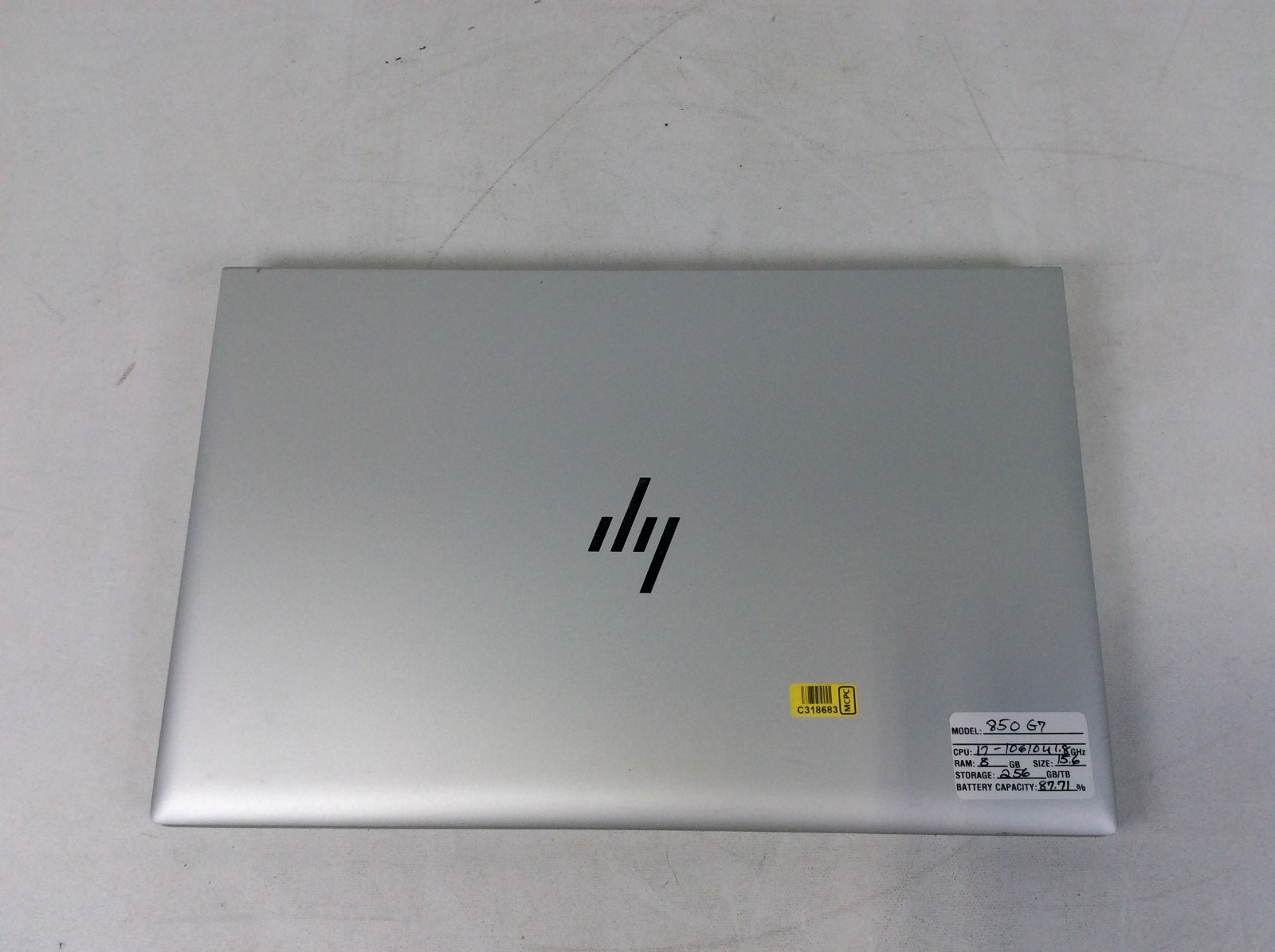 HP EliteBook 850 G7 I7-10610U 1.8GHZ 8GB RAM 256GB + Charger Battery Cap 87%
