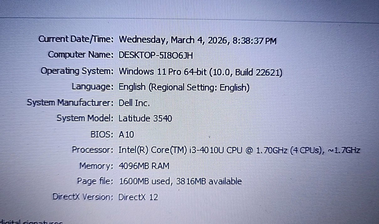 Dell Latitude 3540 i3-4010U CPU@1.7GHz 4GB RAM 500GB HDD(3A326)
