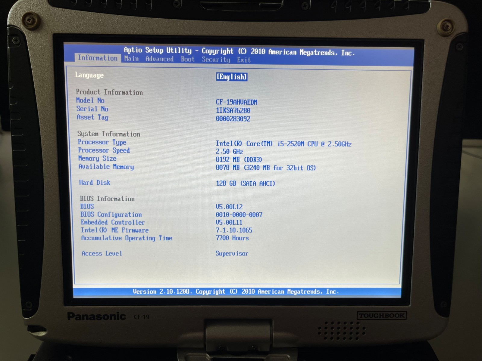 Panasonic Toughbook CF-19 MK1 256GB SSD 8GB RAM Windows 10 Pro
