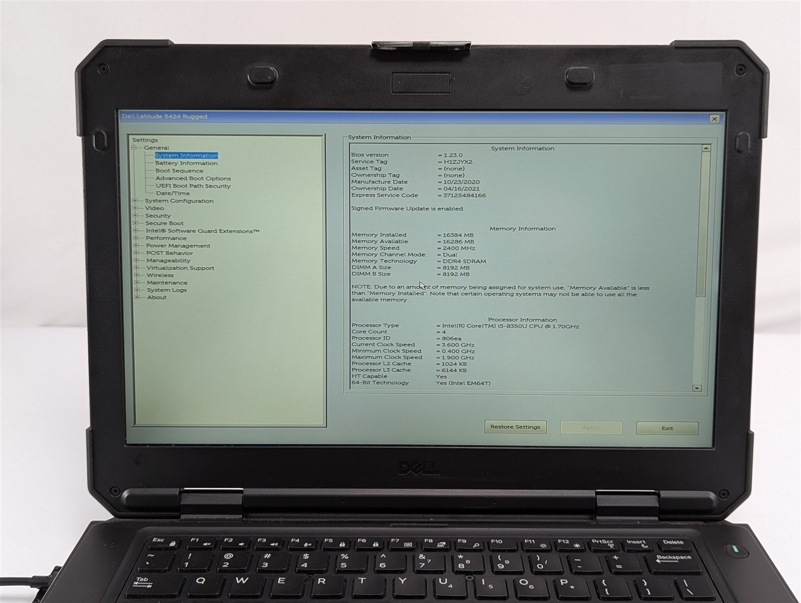 Dell 5424 Rugged 14” Intel i5-8350U 16GB 128GB SSD Full HD Field Laptop