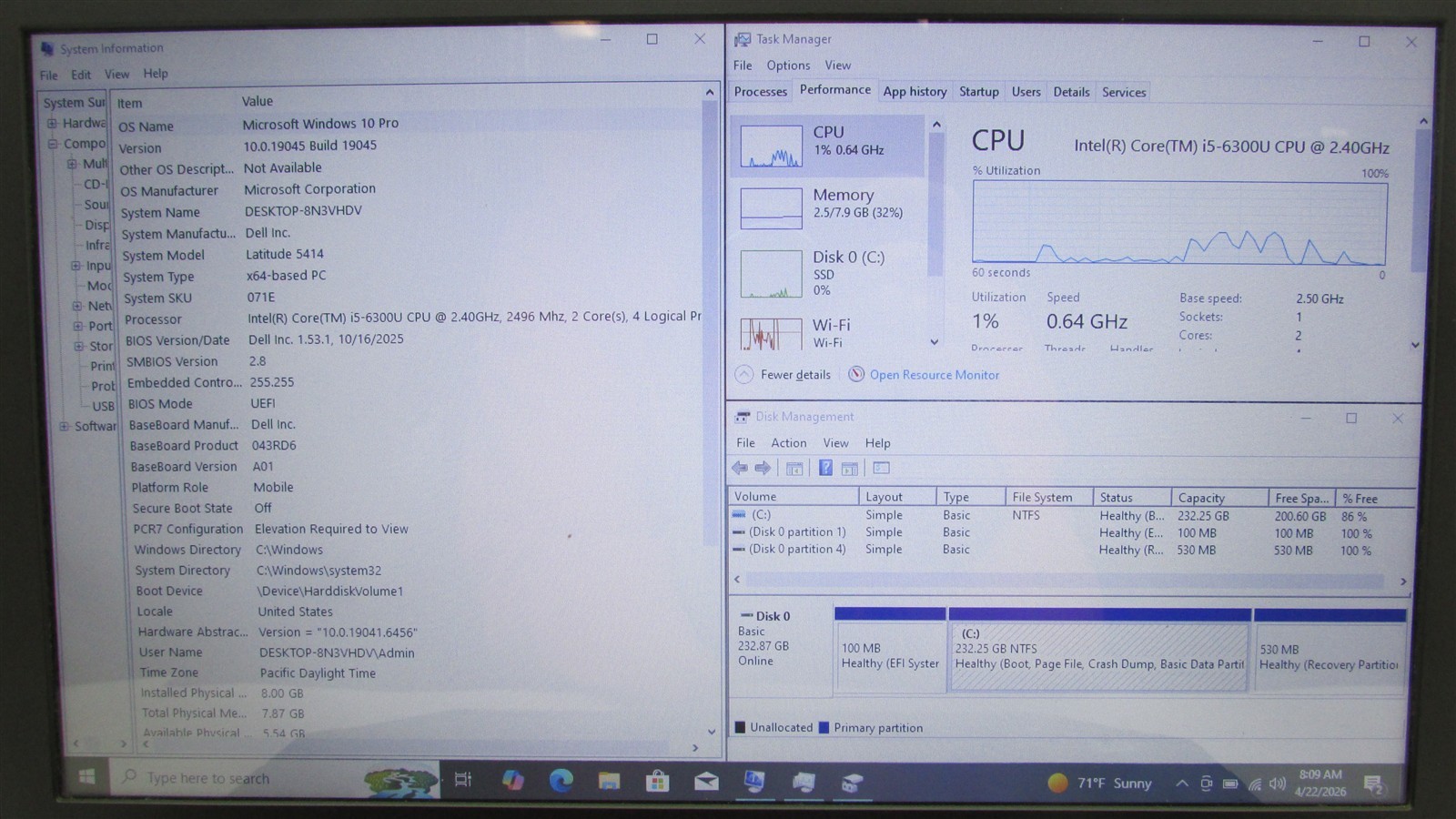 Dell Latitude 5414 i5-6300U 2.4GHz 8GB RAM 250GB m.2 14″ Windows 10 Pro COSM DMG