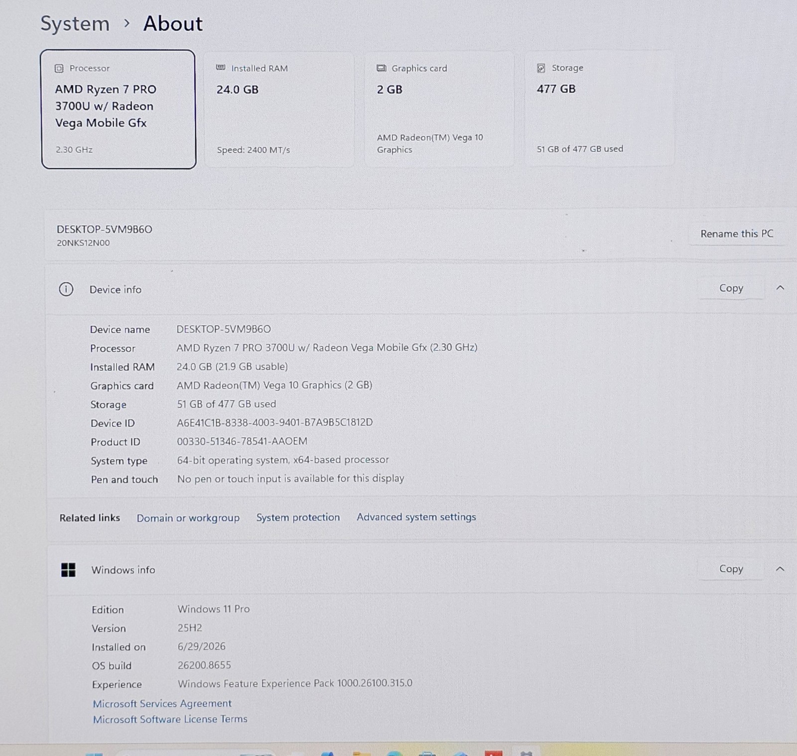 ThinkPad T495 Ryzen 7 Pro/ Radeon Vega Graphics 24GB RAM 512GB SSD WIN 11/Webcam
