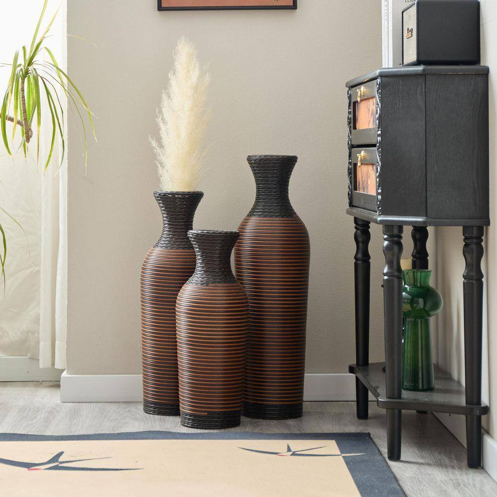 Classic Neat 28 In. Brown Black Cylinder PVC Floor/Desktop Decorative Vase Artif