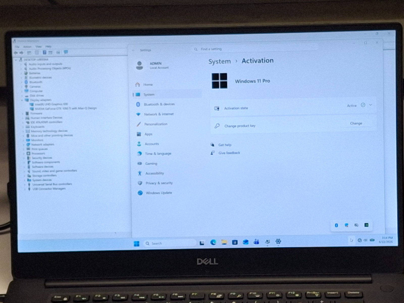 Dell XPS 15 9570 intel core i7-8750H, 16GB, 256GB SSD, WC,Wifi W11P GTX 1050 GPU