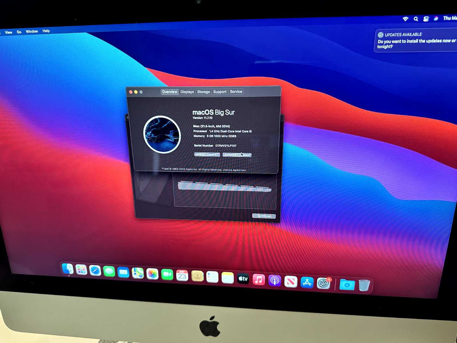 iMac 21′ year 2014 SSD 1TB Ram 8G macOS BigSur support 32 GB of ram