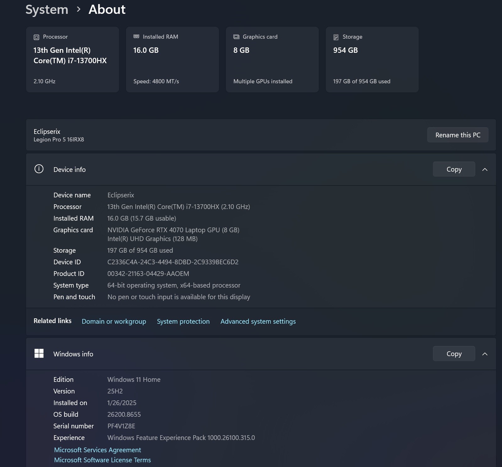 Lenovo Legion Pro 5 Gaming RTX 4070 i7-13700HX 16GB 1TB SSD 92% Batt 240HZ