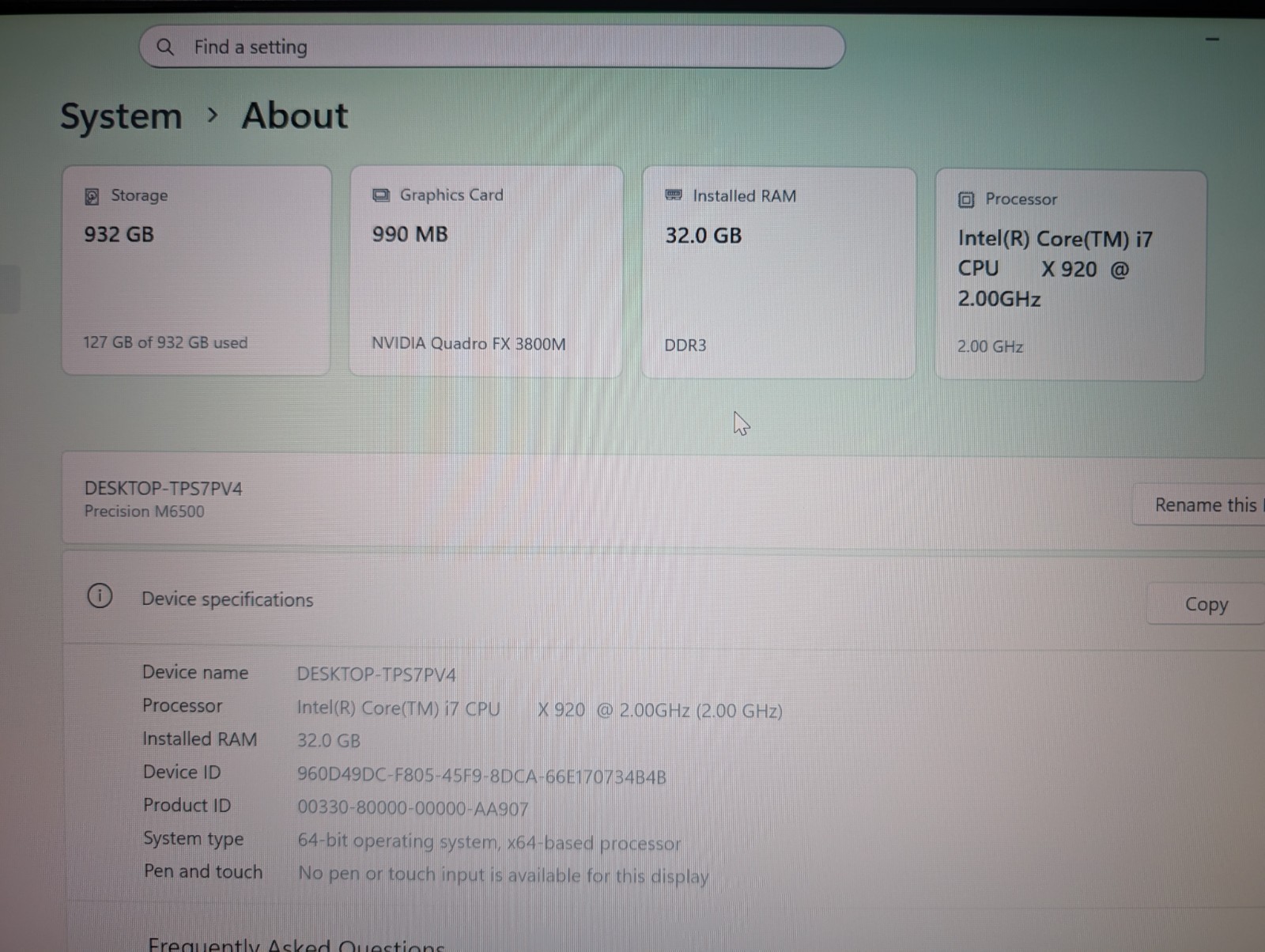 Dell Precision M6500 | i7 Extreme 32GB RAM 1TB SSD | FHD+ Win XP + 7 + 11