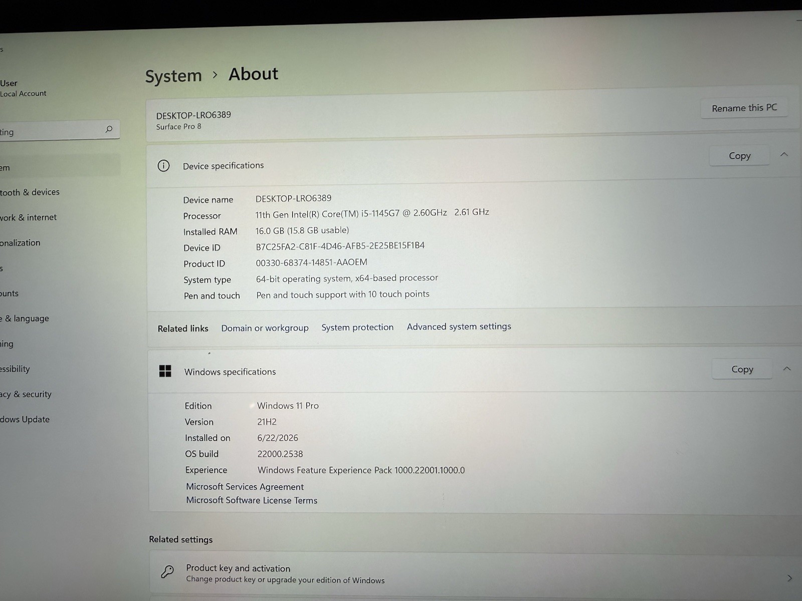 Microsoft Surface Pro 8 (1982) i5-1145G7 – 16GB RAM – 256GB 120Hz – Win 11 Pro