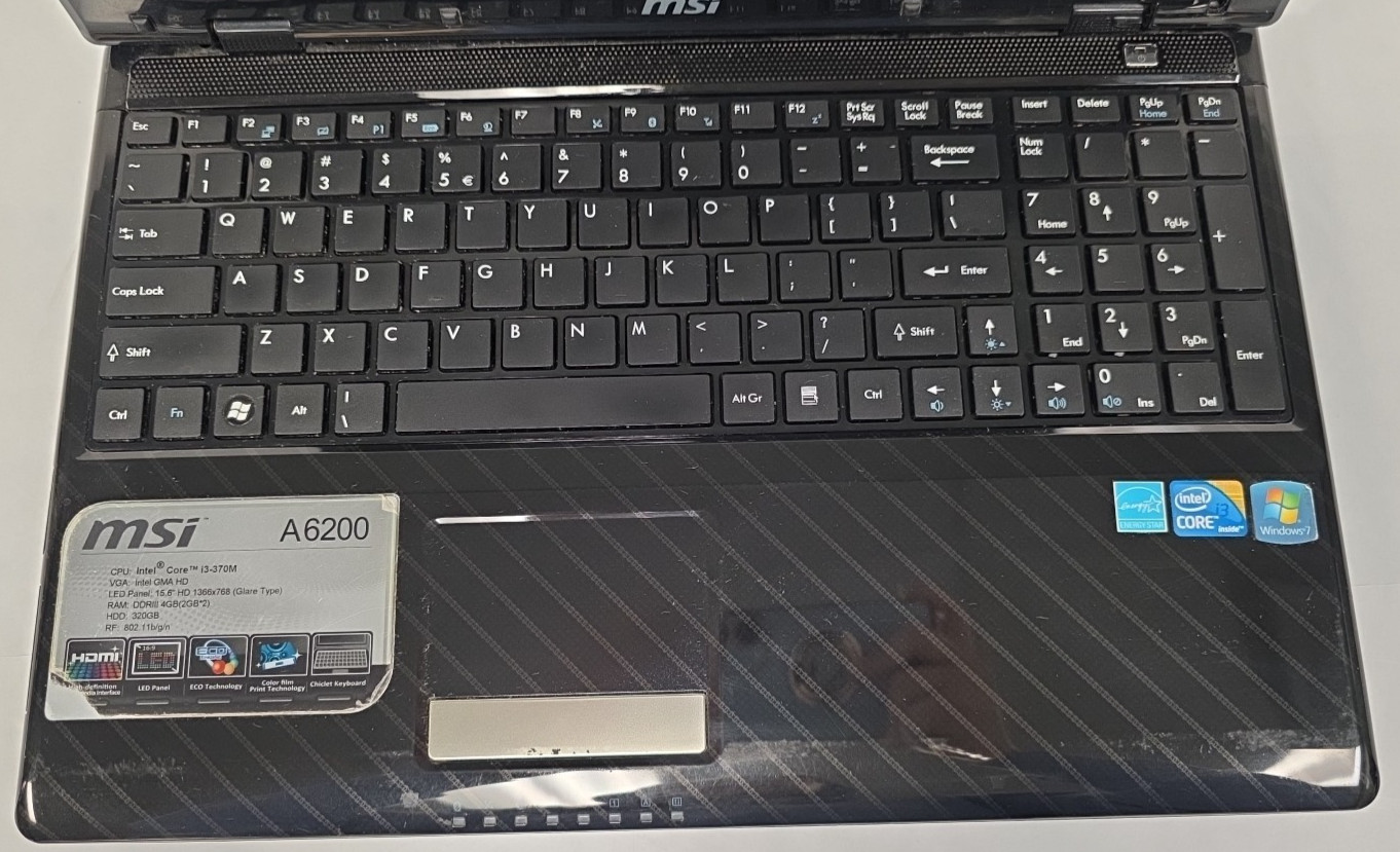 MSI A6200 Laptop (MS-1681) | Intel Core i3-370M| 15.6″|4GB RAM|320GB HDD NO OS