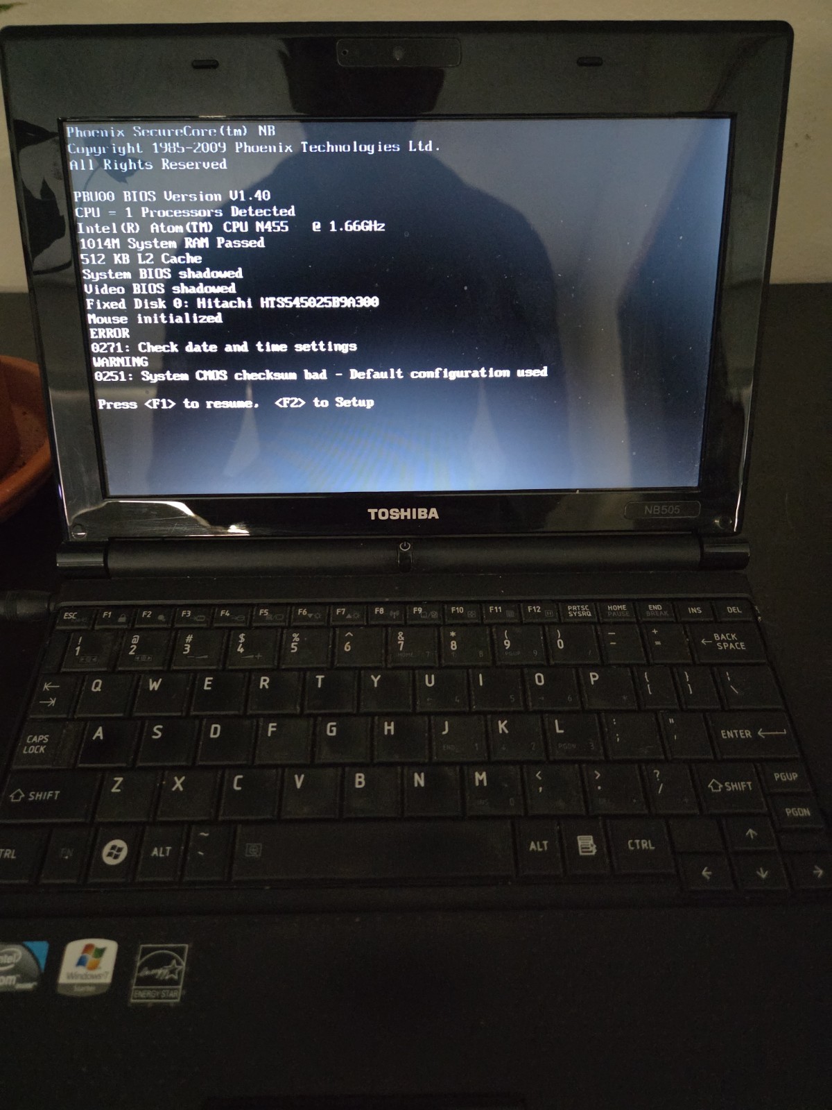 TOSHIBA SATELLITE A505 S6980 – BOOTS TO BIOS – INTEL 2 DUO T6600 – 512MB RAM -BB