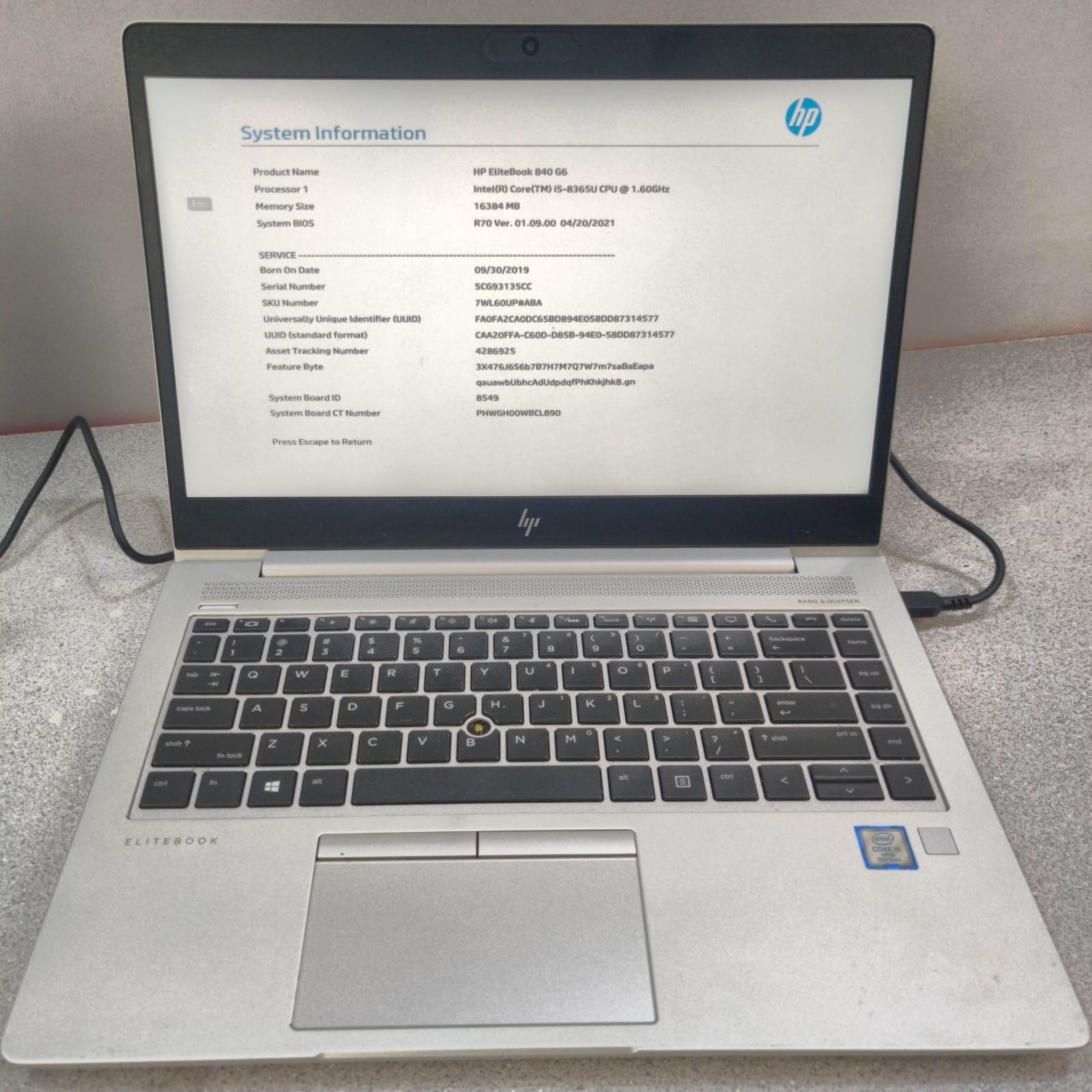 HP EliteBook 840 G6 Intel Core i5-8365U 1.60GHz 16GB NO SSD/OS/AC ADAPTER *READ