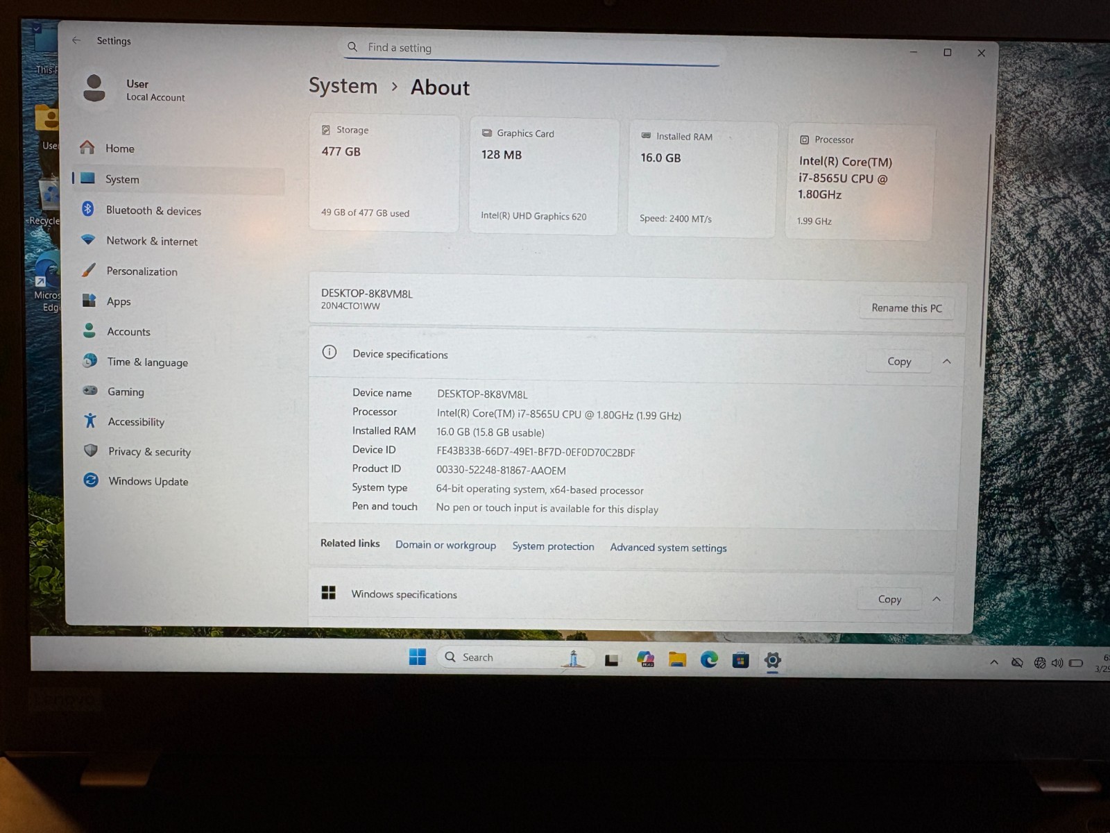 Lenovo ThinkPad T590 i7-8565U 16GB RAM 512GB SSD Windows 11 Pro 15.6″ Laptop