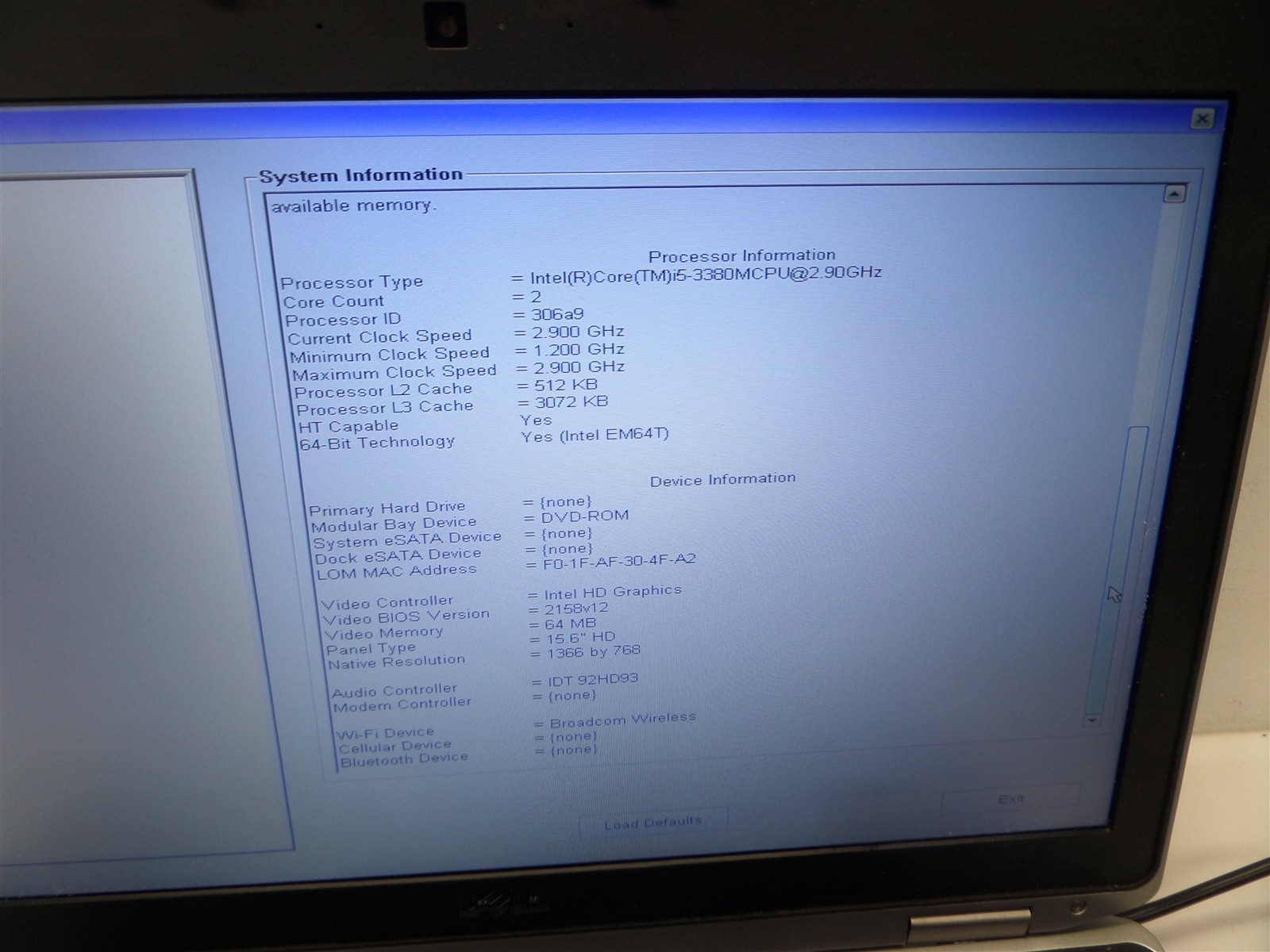 Dell Latitude E6530 15.6″ Laptop w/ i5-3380M 2.9GHz CPU 8GB RAM – No HDD/Battery