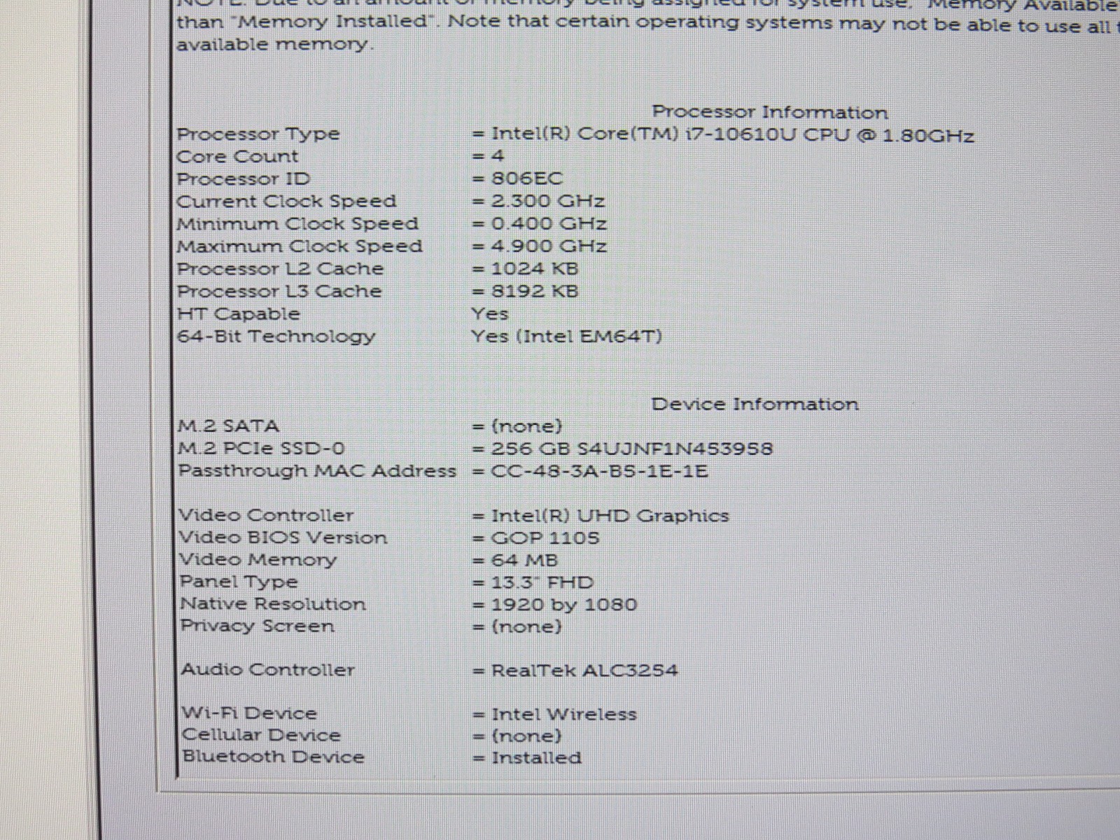 Dell Latitude 7310 i7-10610U @ 1.8GHz 16GB / 256GB m2 13.3 touch Win 11
