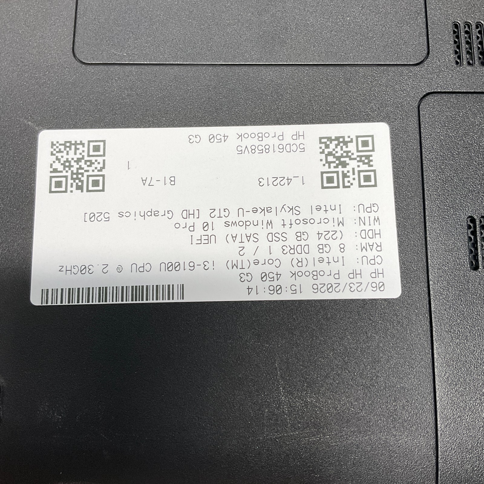 HP ProBook 450 G3 15.6″ i3-6100U @ 2.30 GHz 8GB 240GB SSD Windows 10 Pro Laptop