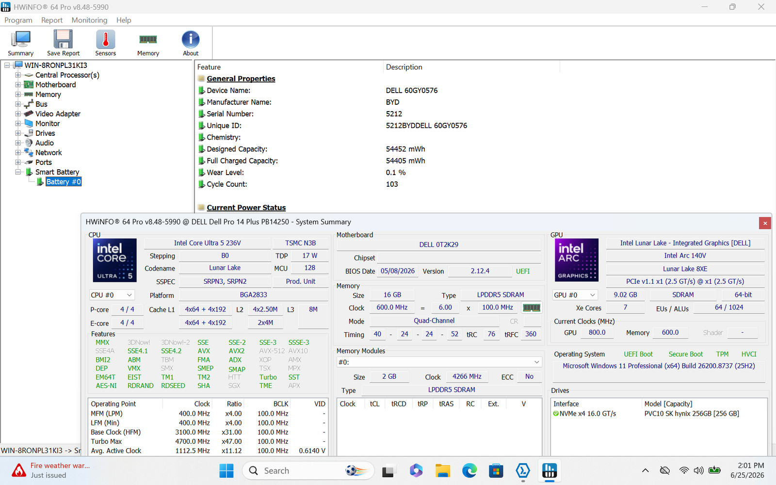 Dell Pro 14 Plus Core Ultra 5 236V Arc 16GB 256GB SSD Win11 Pro Warranty
