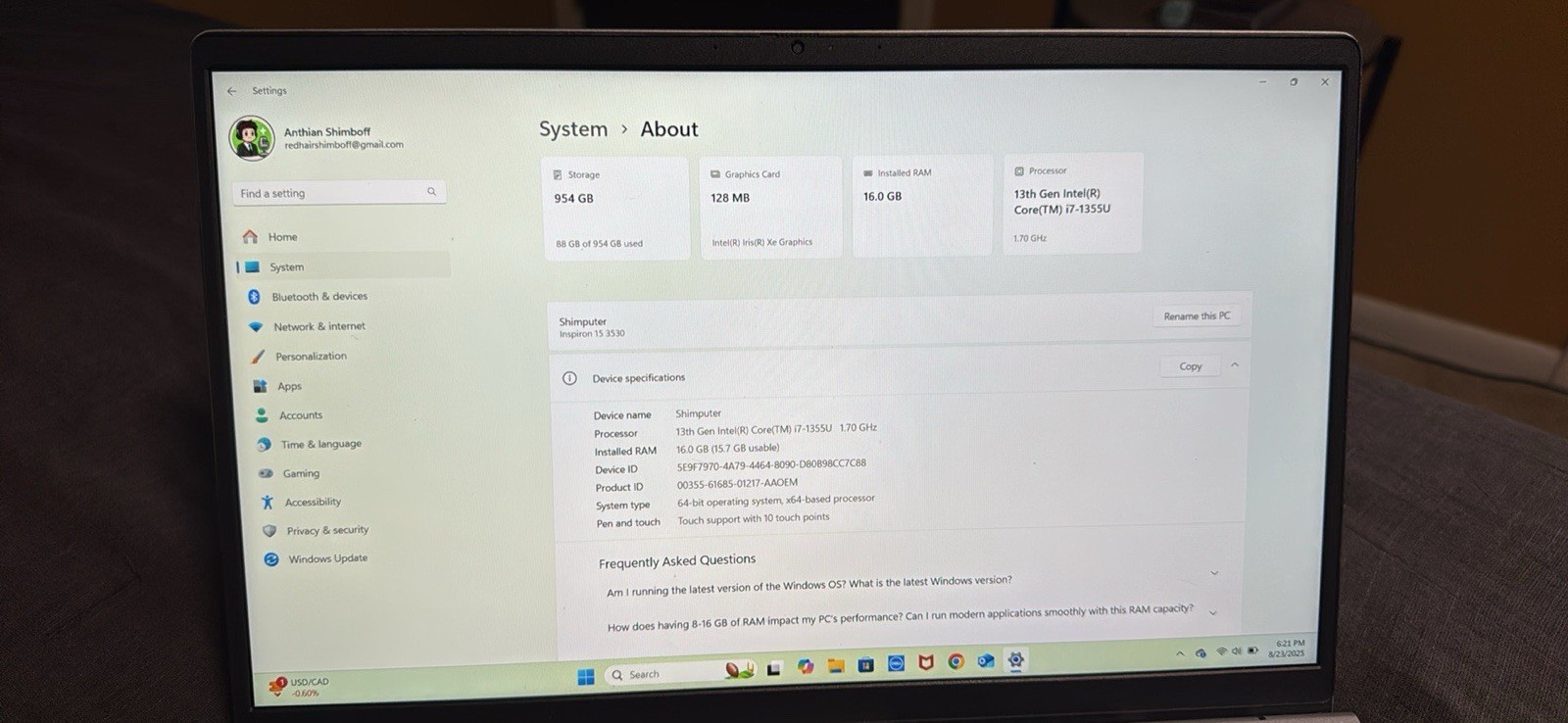 Dell Inspiron 3530 Laptop 15.6″ FHD Intel Core i7-1355U 16GB RAM 1TB SSD Good