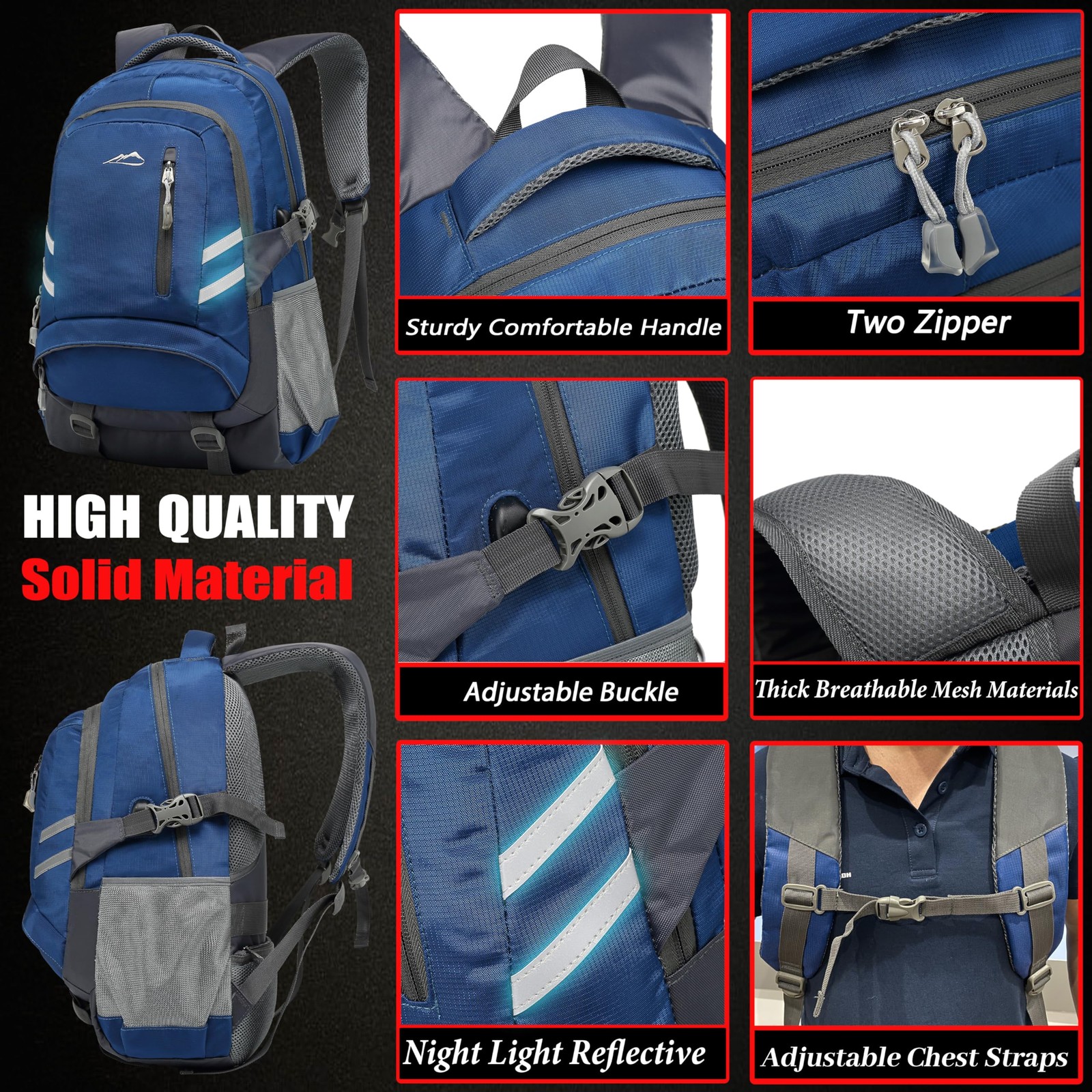 ProEtrade Backpack Laptop Bag College Travel USB Charging Anti Theft Blue