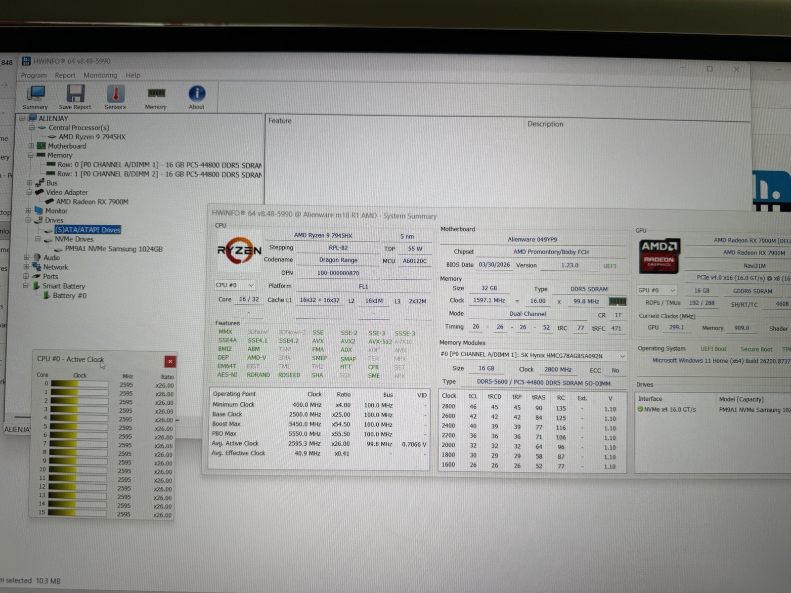Dell Alienware M18 R1 AMD 18″ Ryzen 9 7945 2.5GHz 32GB RAM 1TB SSD RX 7900M