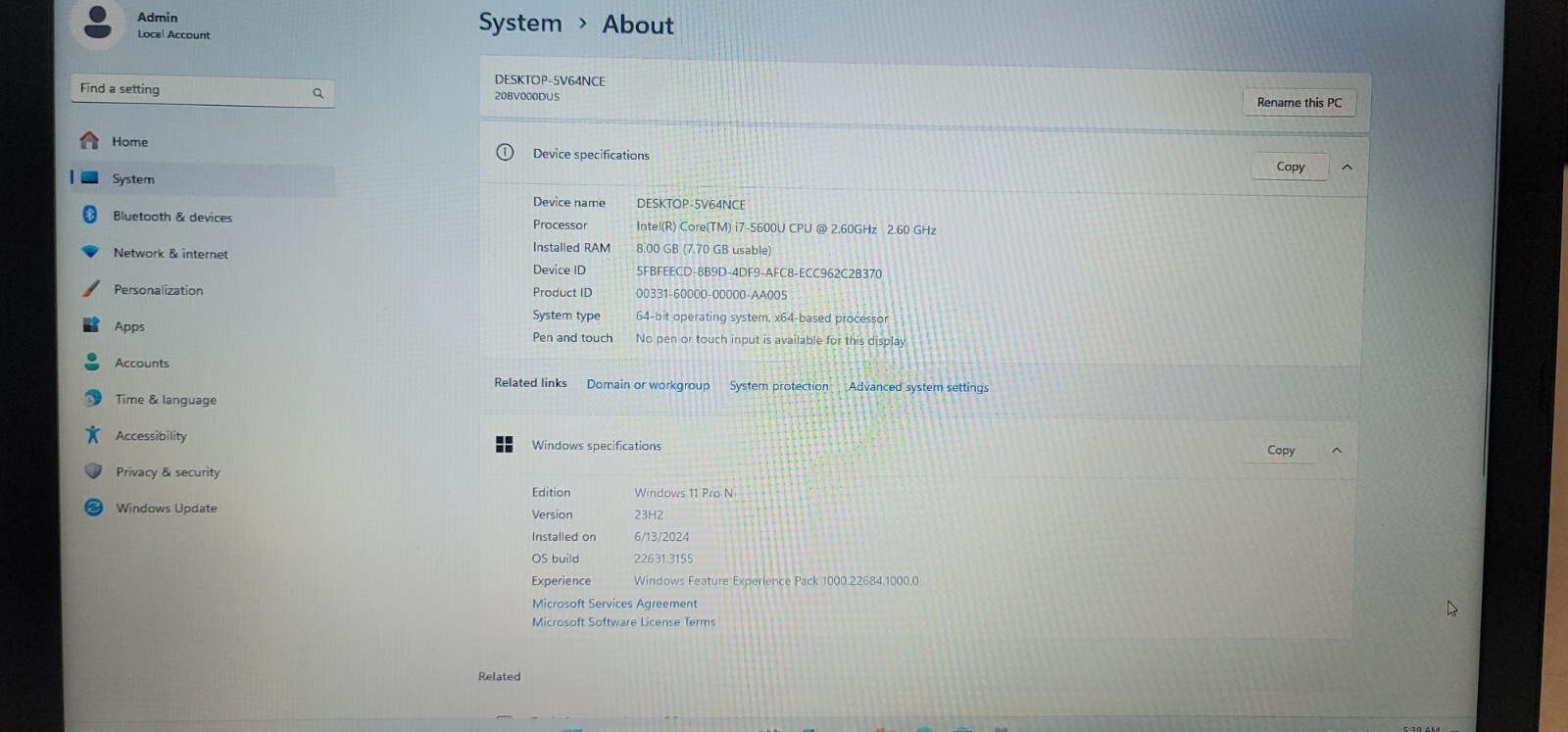 Lenovo ThinkPad T450 14″ Intel i5 5th Gen 8GB RAM 256GB SSD Win 11 Wifi Laptop