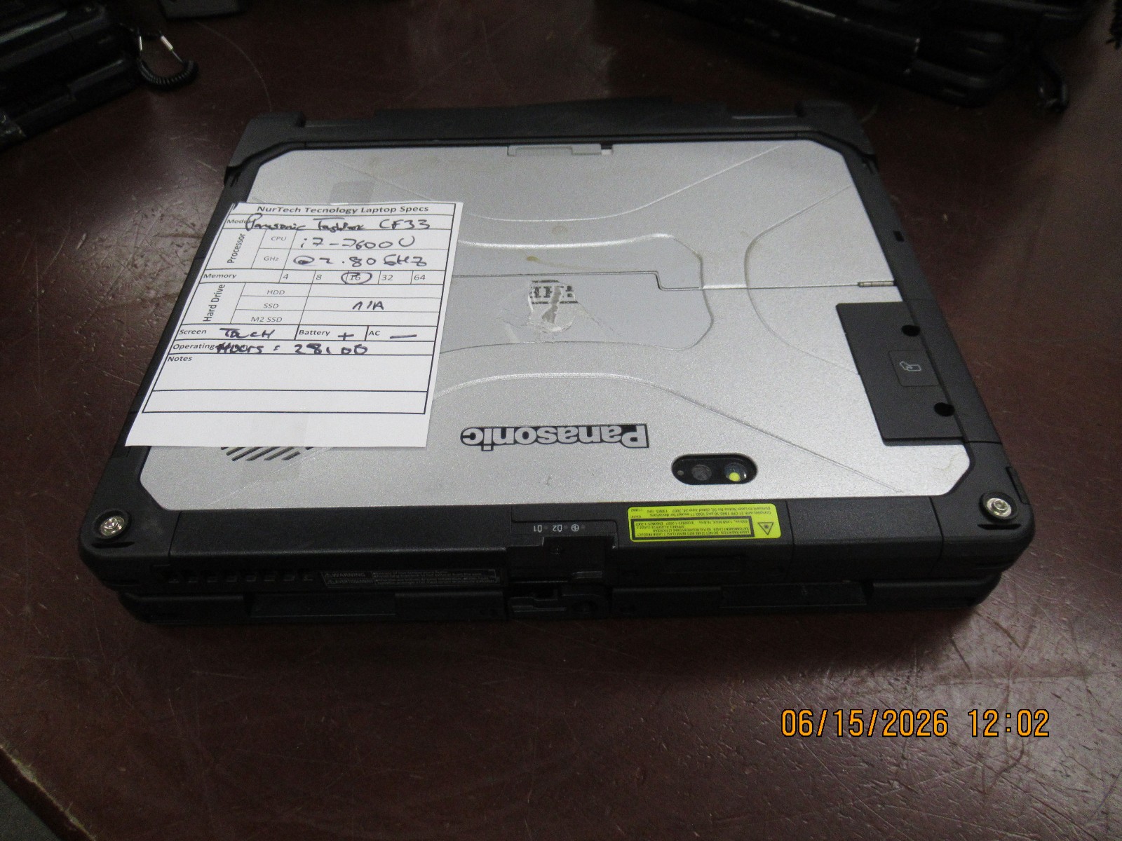 Panasonic Toughbook CF-33 2.8GHz i7-7600U 16GB 28100Hours Laptop+Stylus NO HD/AC