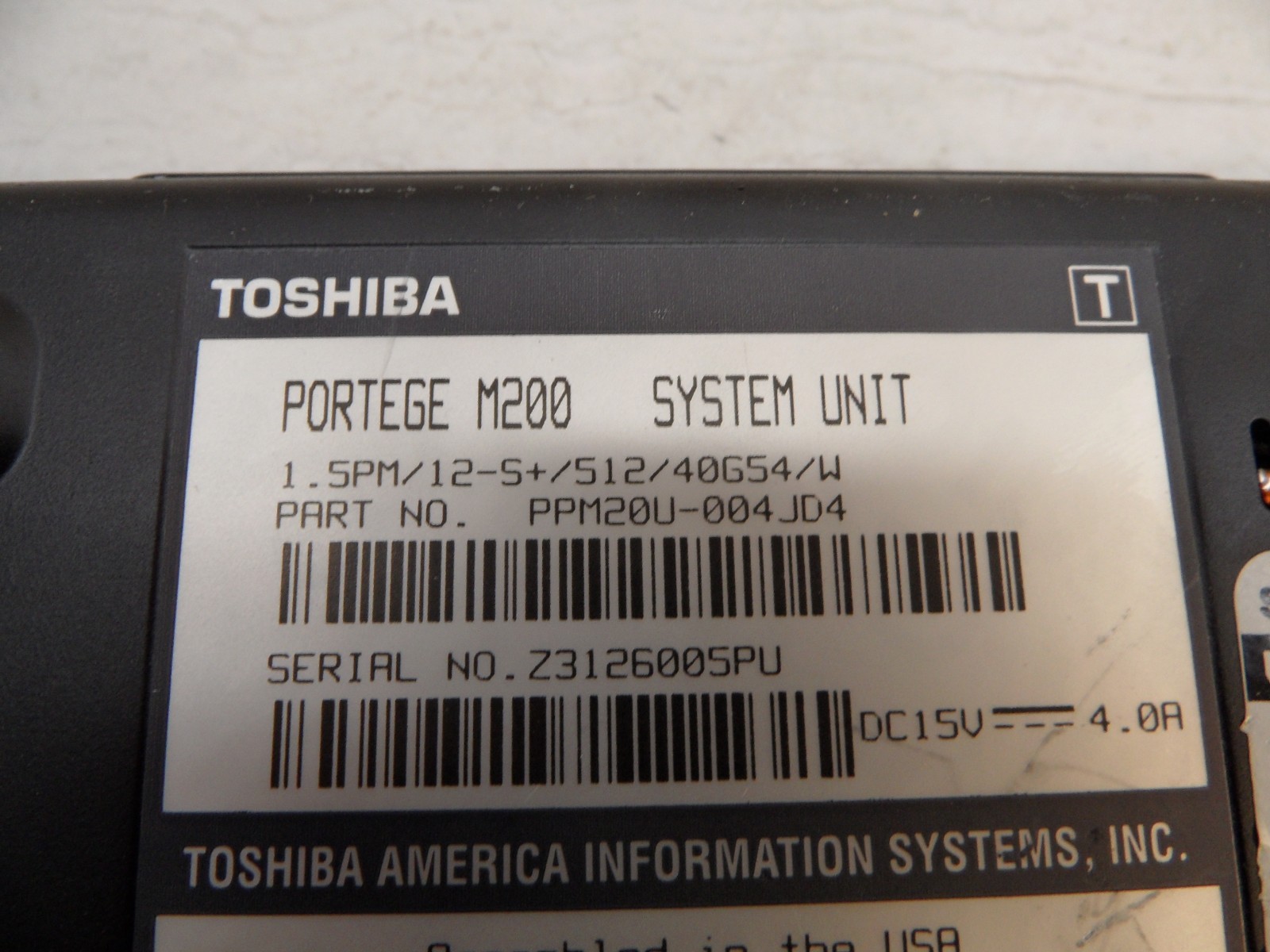 Toshiba Portege M200 PPM20U-004JD4 Parts Laptop 1.7Ghz No Hd Post Bios