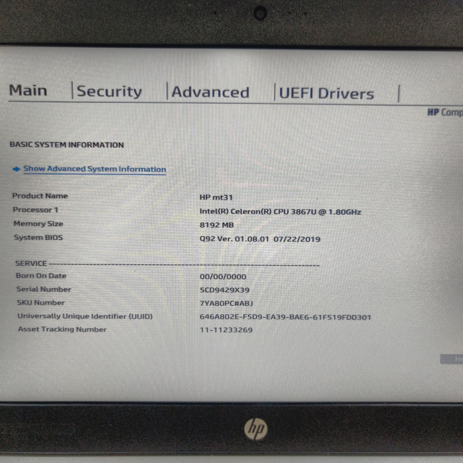 HP ProBook MT31 3867U 8GB NO SSD/OS/AC ADAPTER, GREAT CONDITION – USED