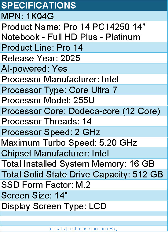 Dell 1K04G Pro 14 PC14250 14″ Notebook – Full HD Plus – Platinum