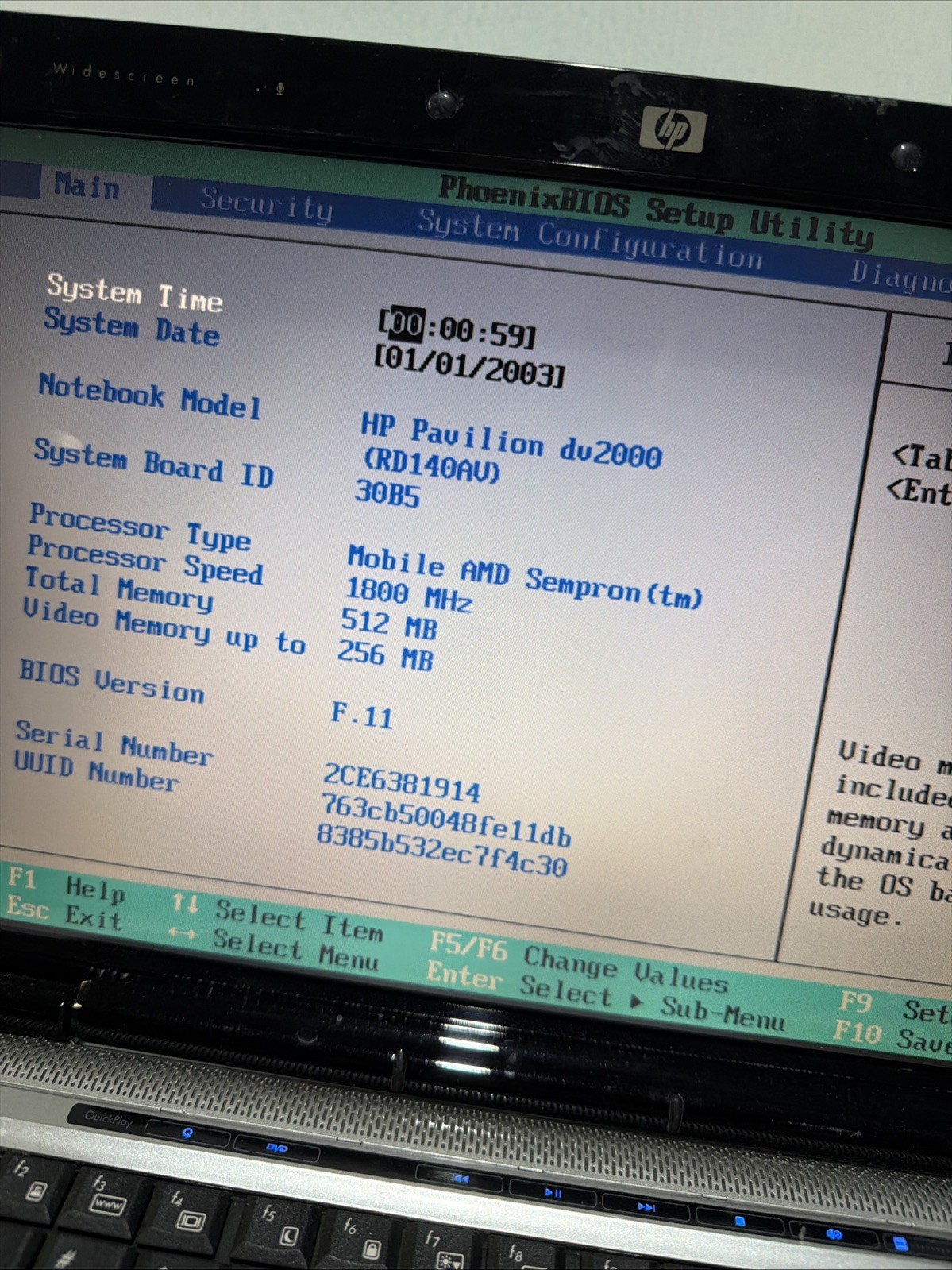 Hp Pavilion DV2000 14″ Laptop Mobile AMD Sempron 512MB Ram NO Drives Boots Bios