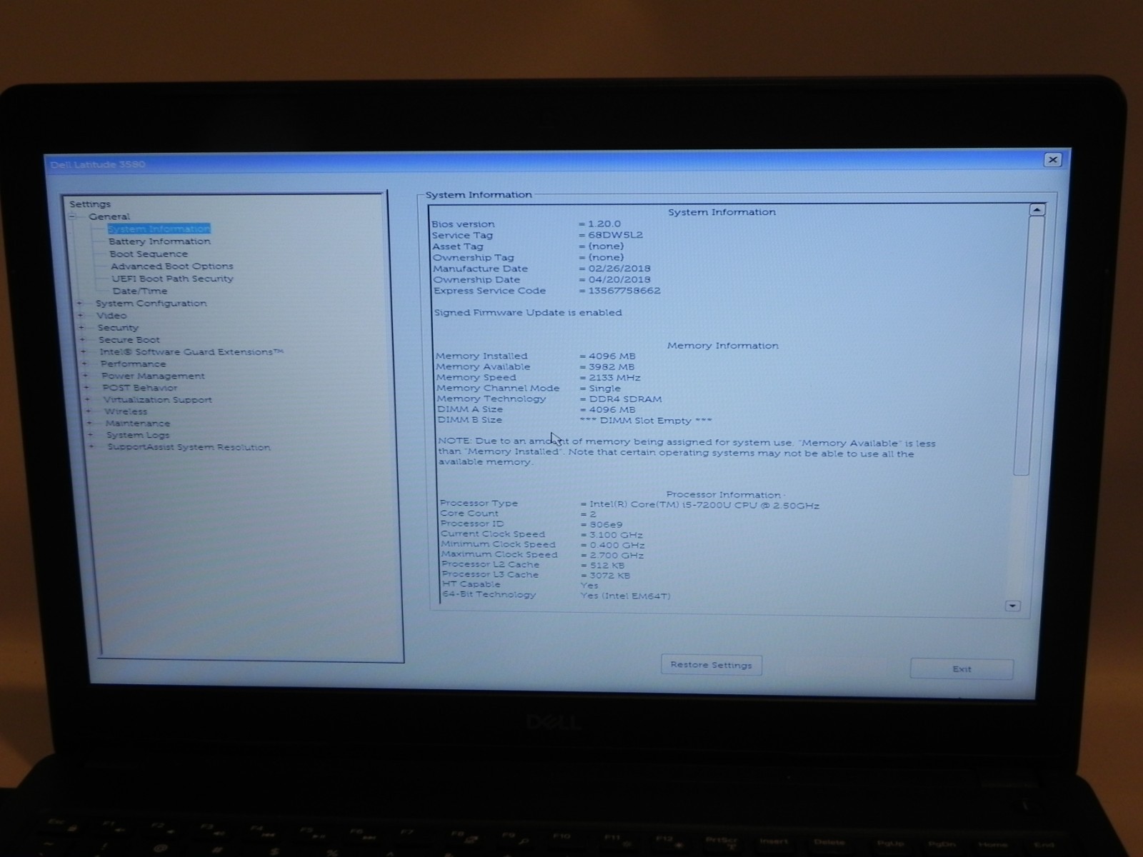 Dell Latitude 3580 15.6″ Intel i5-7200u 2.5GHz 4GB RAM -FOR PARTS OR REPAIR-