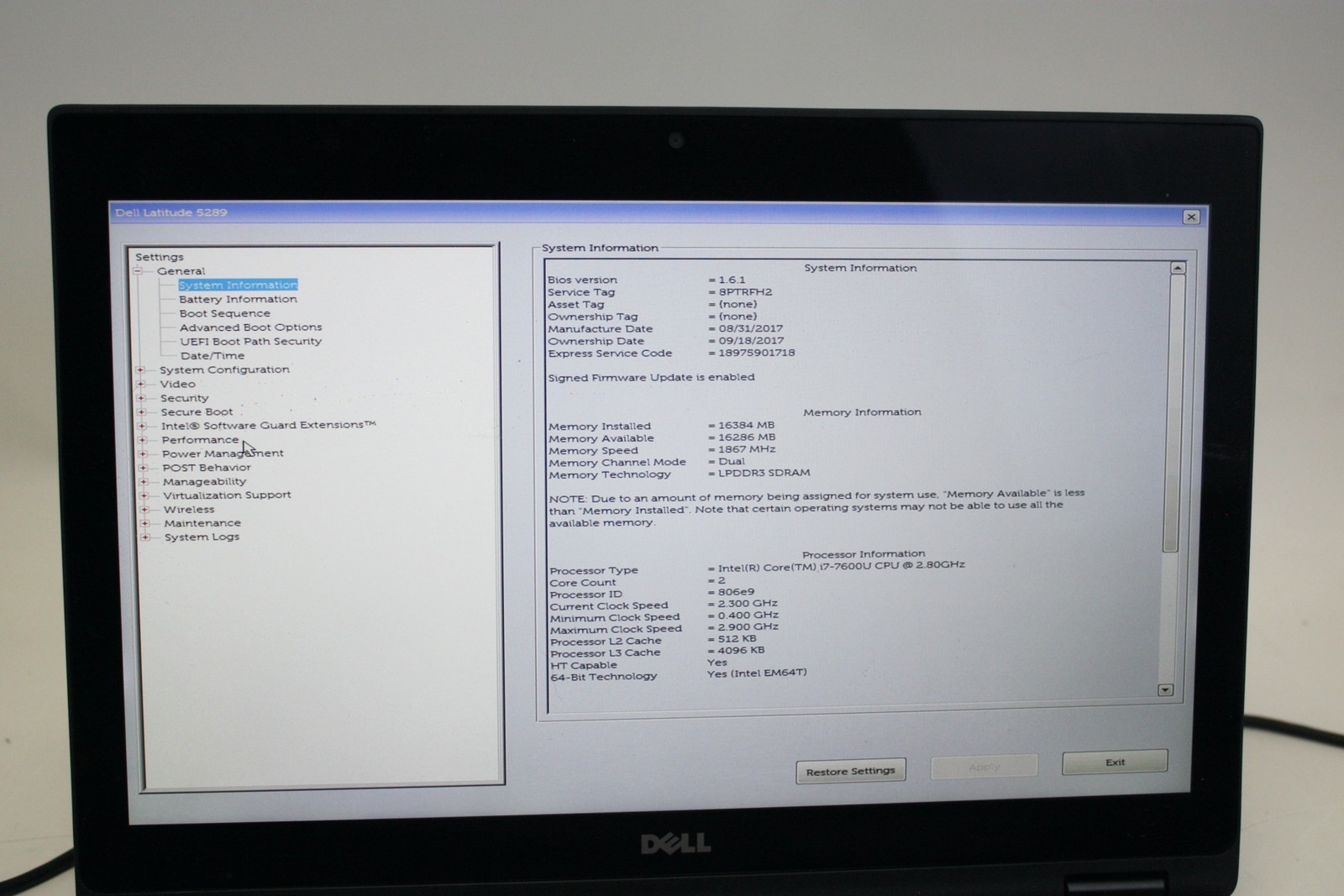Dell Latitude 5289 2-N-1 12.5″ Touchscreen Laptop I7-7600U 2.80GHz 16GB Ram