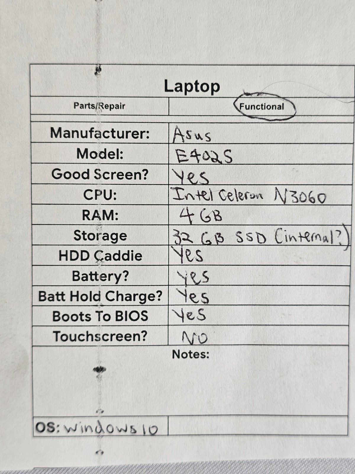 ASUS E402S Laptop – Intel Celeron N3060 – 4GB RAM – 32GB SSD – Windows 10