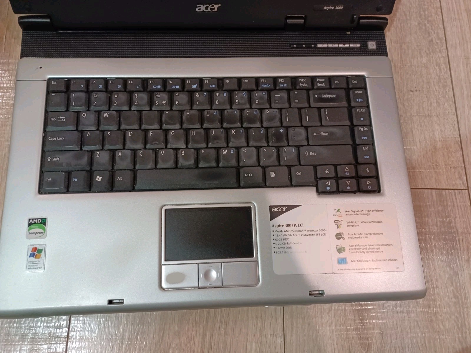 Acer Aspire 3004WLCi AMD Mobile Sempron 3100+ 1800MHz 447 MB – Works!-