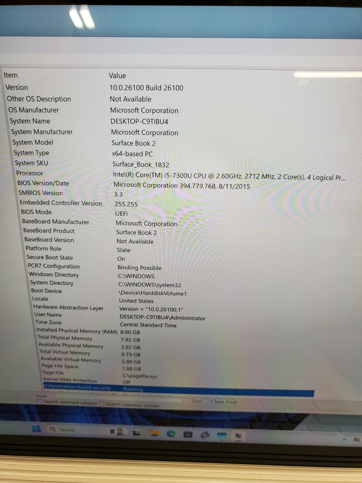 Surface Book 2 Model 1832 Intel Core i5-7300U/256GB SSD/8GB RAM