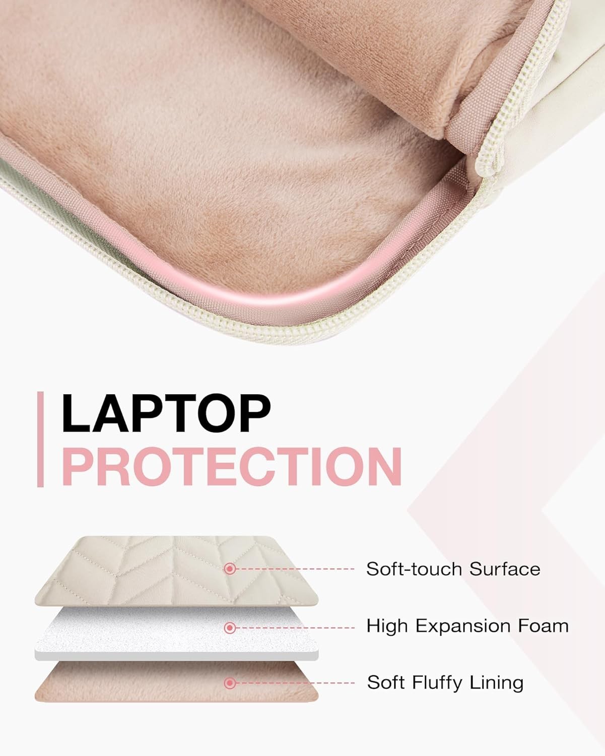 Puffy Padded Laptop Bag Sleeve for Women, Portable MacBook Air/Pro Case, Beige