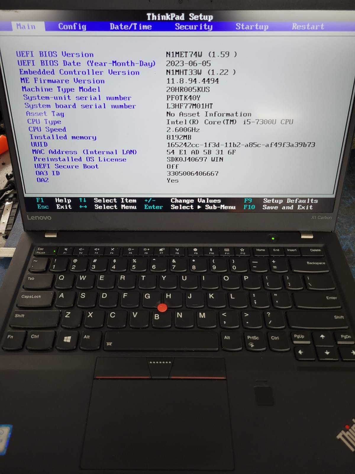Lenovo ThinkPad X1 Carbon 5th Gen i5-7300U 8GB RAM NO OS/HD *BIOS/READ* | C1068*