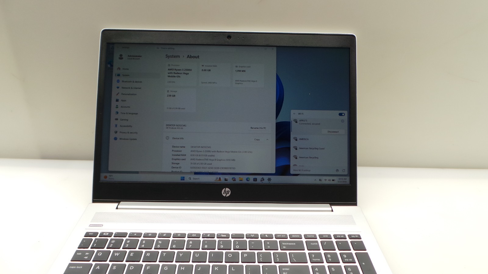 HP ProBook 455 G6 | 15.6″ | AMD Ryzen 5 2500U | 8GB RAM 256GB NVMe | WIN 11 PRO