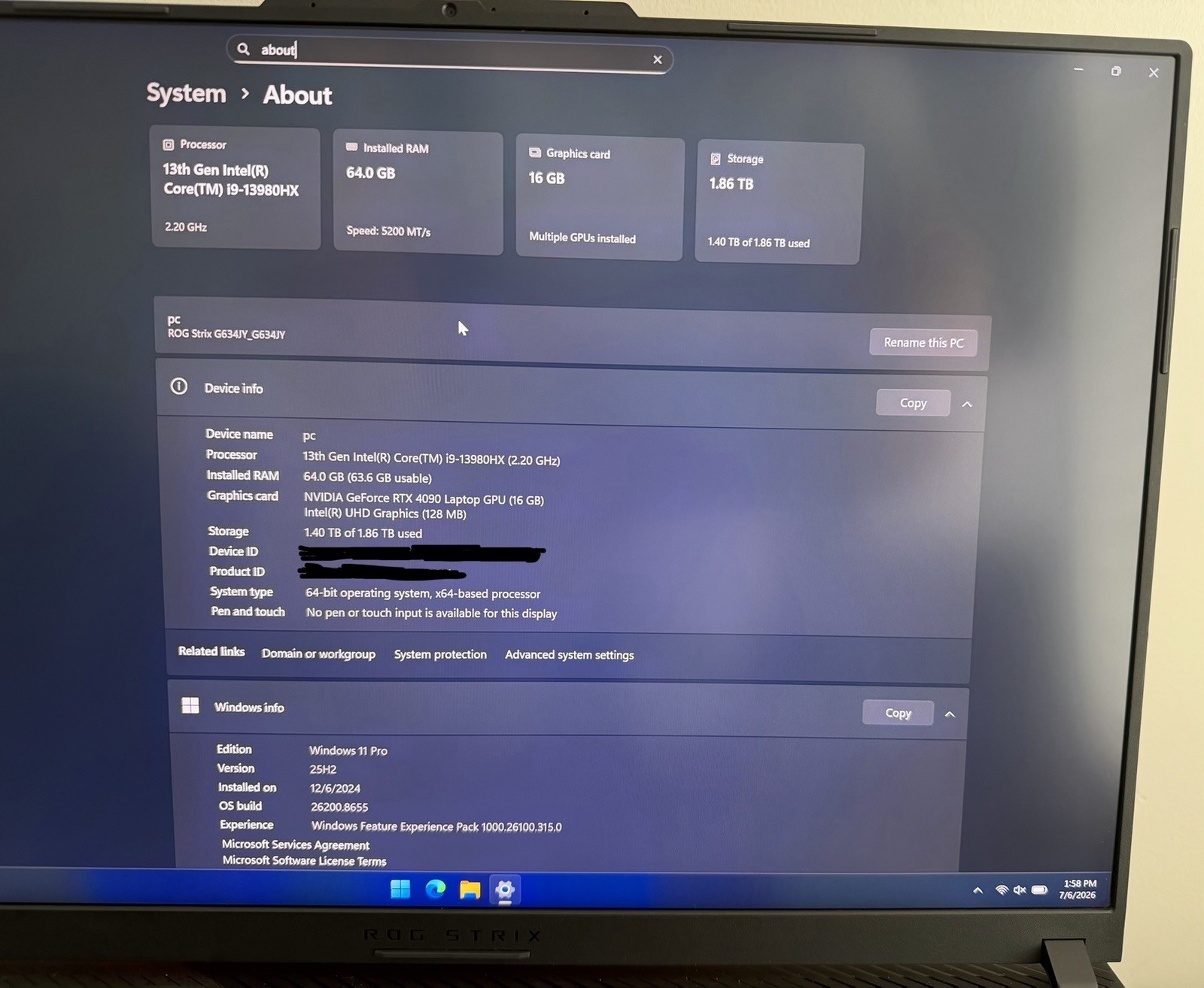 ASUS ROG Strix G634JY 16in i9-13980HX RTX 4090 64GB RAM 2TB SSD Windows 11 Pro