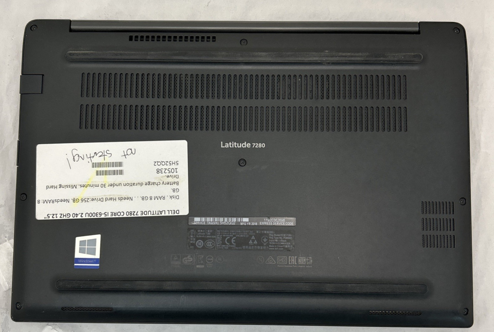Dell Latitude 7280 12.5″ Intel Core 5-6300U, 2.40GHz. NO RAM/SSD.AS IS