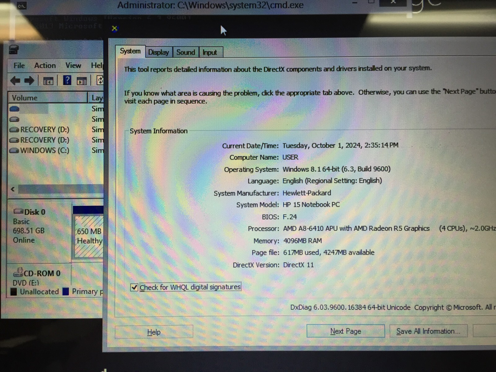 *Bad Battery*HP 15.6″ 15-f215dx 15-g013cl Laptop/AMD A8-6410/4GB RAM/750GB HDD