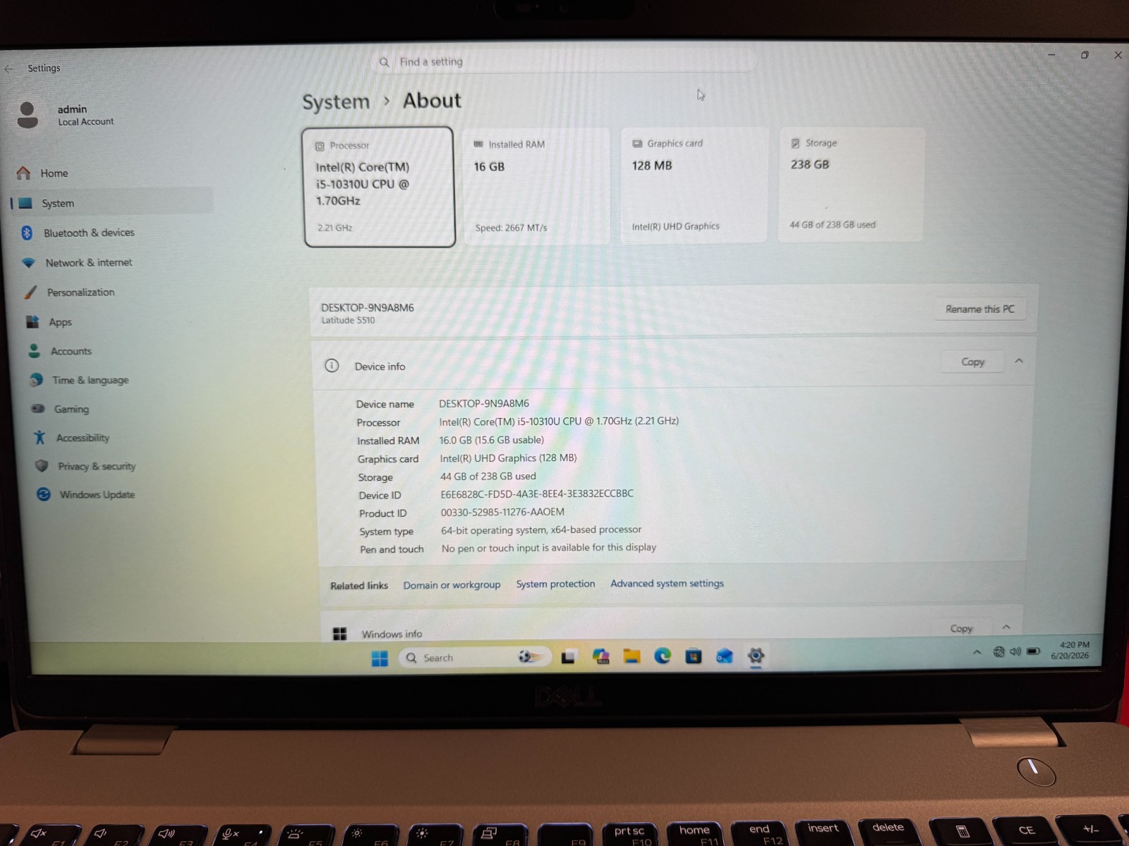 dell latitude 5510 i5-10310u 16gb ram
