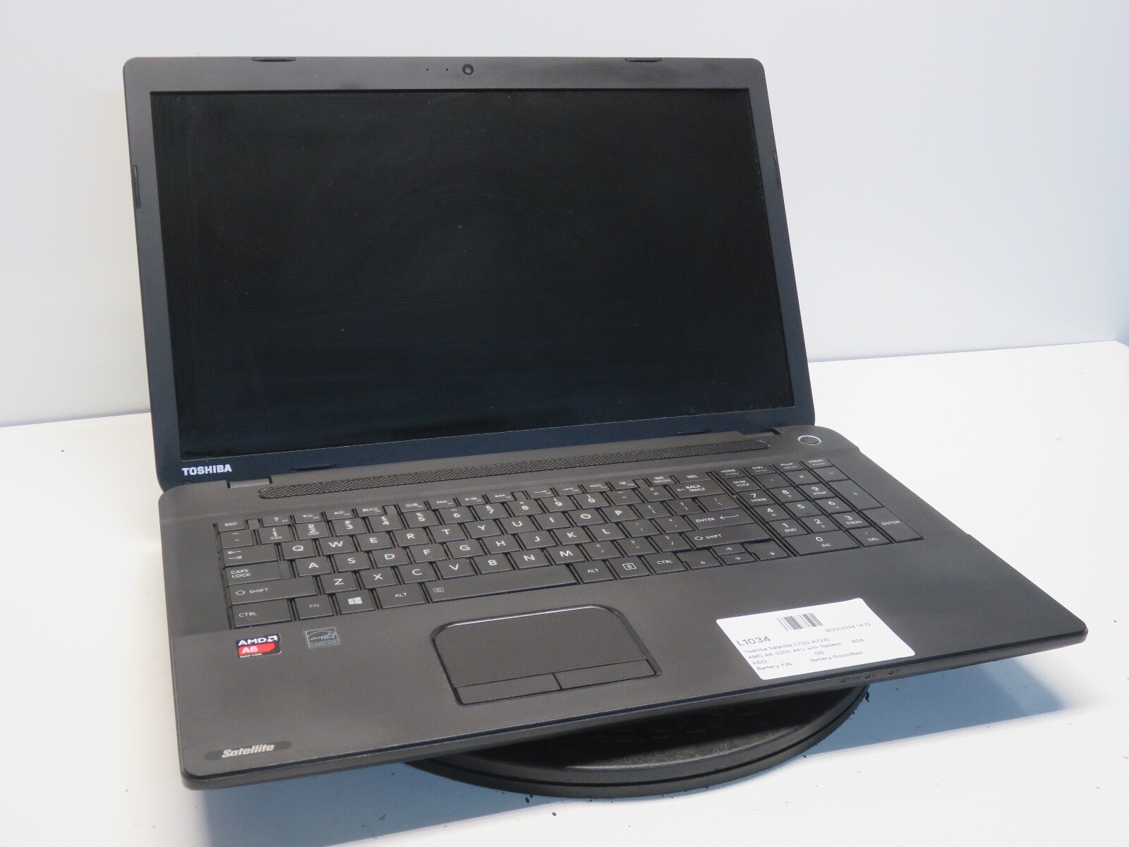 Toshiba Satellite C75D-A7370 AMD A6-5200 APU 2.00GHz 8GB NO HDD No Batt