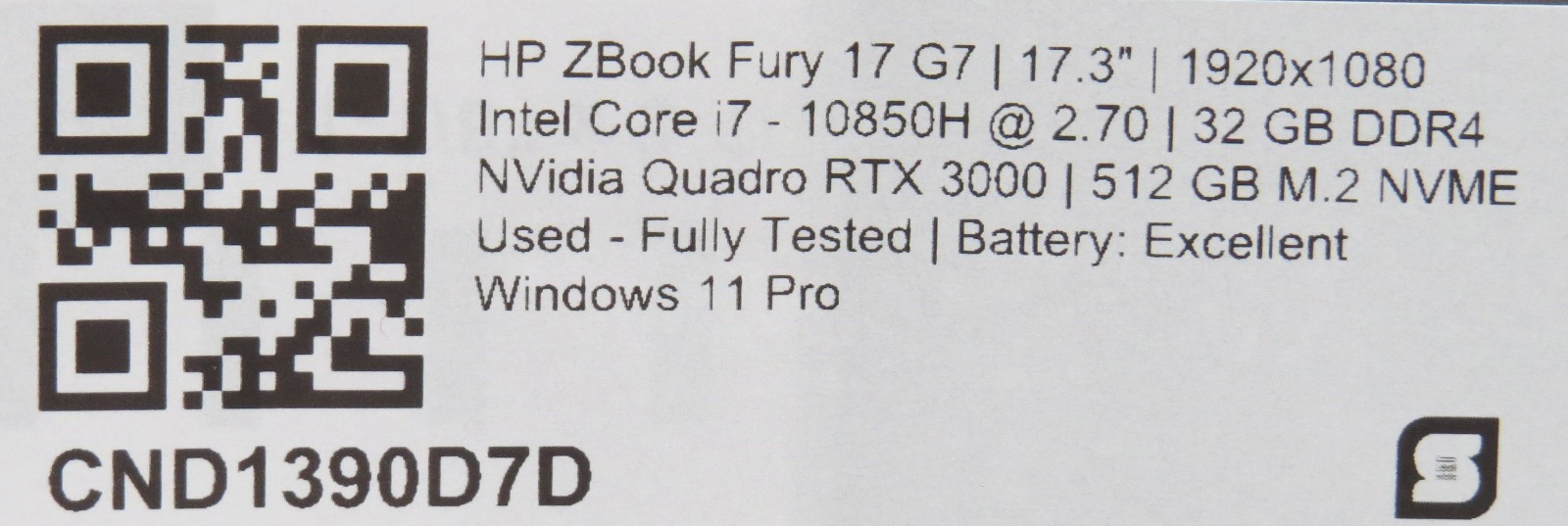 HP ZBook Fury 17 G7 | i7-10850H @2.7 | 32GB/512GB | RTX 3000m | Win 11 | No AC